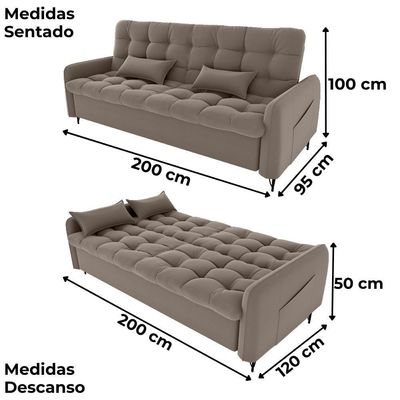 Sofa Cama 2 Lugares 200cm Pillar Veludo E400 Marrom Claro Milani Store Marrom Claro