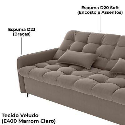 Sofa Cama 2 Lugares 200cm Pillar Veludo E400 Marrom Claro Milani Store Marrom Claro