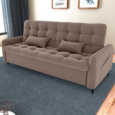Sofa Cama 2 Lugares 200cm Pillar Veludo E400 Marrom Claro Milani Store Marrom Claro