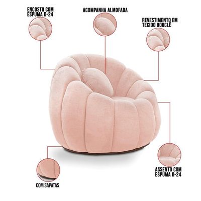 Sofá 2 Lugares Com Puff E Poltrona Orgânica Fixa Cloud Bouclê E03 - D'rossi Cor Rose