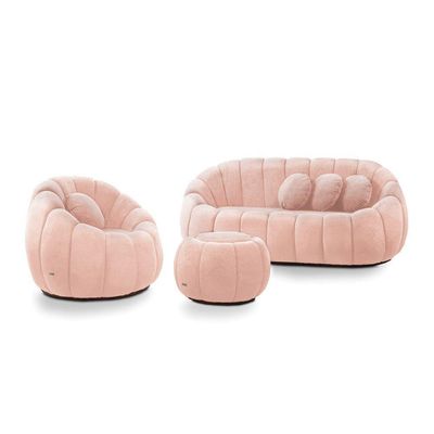 Sofá 2 Lugares Com Puff E Poltrona Orgânica Fixa Cloud Bouclê E03 - D'rossi Cor Rose
