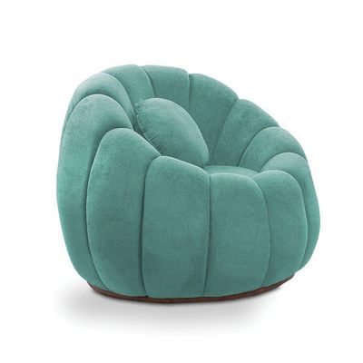 Sofá 2 Lugares Com Puff E Poltrona Giratória Orgânica Cloud Bouclê Azul Turquesa E03 - D'rossi