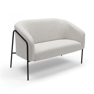 Sofá 2 Lugares Namoradeira Stella Base Industrial Alta Preta Linho D03 - D'rossi Cor Cinza