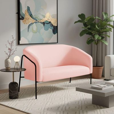 Sofá 2 Lugares Namoradeira Stella Base Industrial Alta Preta Suede D03 - D'rossi Cor Rosa Bebê