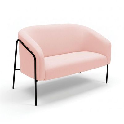 Sofá 2 Lugares Namoradeira Stella Base Industrial Alta Preta Suede D03 - D'rossi Cor Rosa Bebê