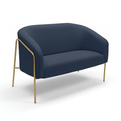 Sofá 2 Lugares Namoradeira Stella Base Industrial Alta Dourada Suede Azul Marinho D03 - D'rossi