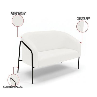 Sofá 2 Lugares Namoradeira Stella Base Industrial Alta Preta Sintético Pu D03 - D'rossi Branco