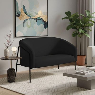 Sofá 2 Lugares Namoradeira Stella Base Industrial Alta Preta Veludo D03 - D'rossi Cor Preto