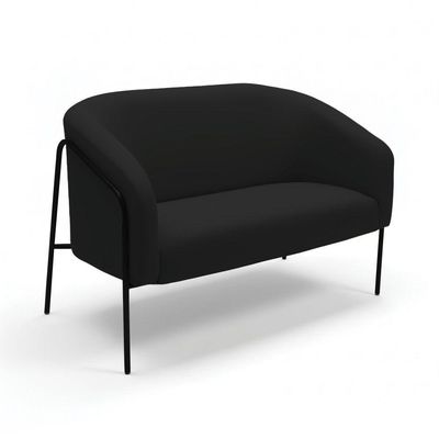Sofá 2 Lugares Namoradeira Stella Base Industrial Alta Preta Veludo D03 - D'rossi Cor Preto