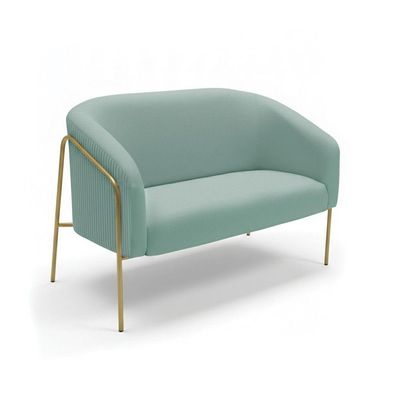 Sofá 2 Lugares Namoradeira Stella Base Industrial Alta Dourada Veludo Cotelê Menta D03 - D'rossi