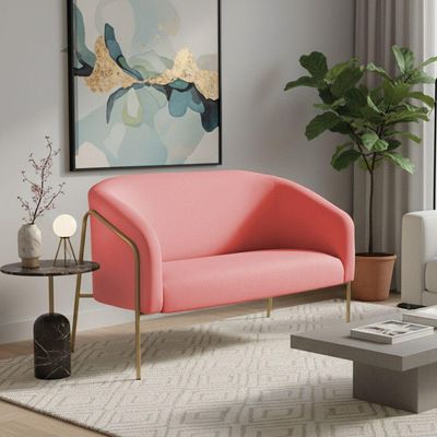 Sofá 2 Lugares Namoradeira Stella Base Industrial Alta Dourada Suede D03 - D'rossi Rose