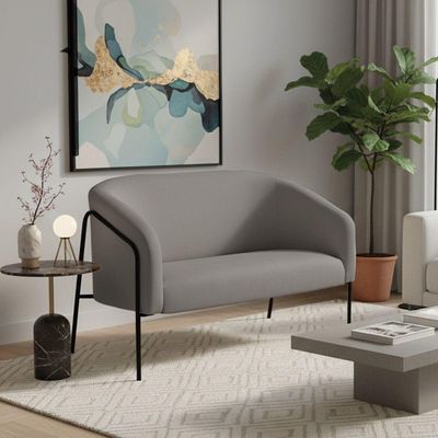Sofá 2 Lugares Namoradeira Stella Base Industrial Alta Preta Suede D03 - D'rossi Cor Grafite