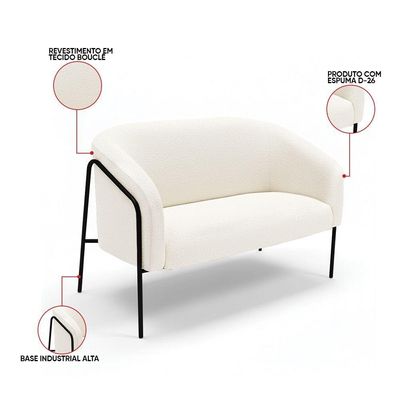 Sofá 2 Lugares Namoradeira Stella Base Industrial Alta Preta Bouclê D03 - D'rossi Cor Off White