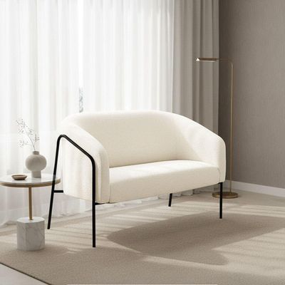Sofá 2 Lugares Namoradeira Stella Base Industrial Alta Preta Bouclê D03 - D'rossi Cor Off White