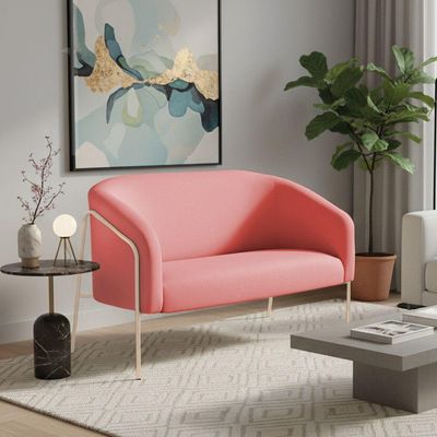 Sofá 2 Lugares Namoradeira Stella Industrial Alta Champanhe Suede D03 - D'rossi Cor Rose