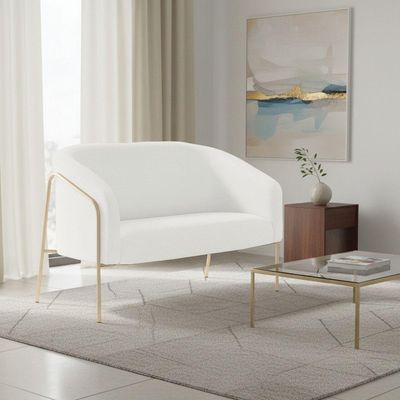 Sofá 2 Lugares Namoradeira Stella Base Industrial Alta Dourada Sintético Pu D03 - D'rossi Branco