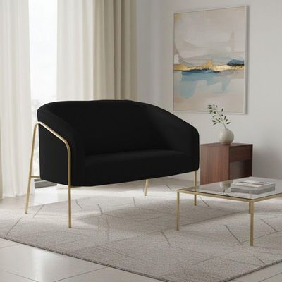 Sofá 2 Lugares Namoradeira Stella Base Industrial Alta Dourada Sintético Pu Preto D03 - D'rossi