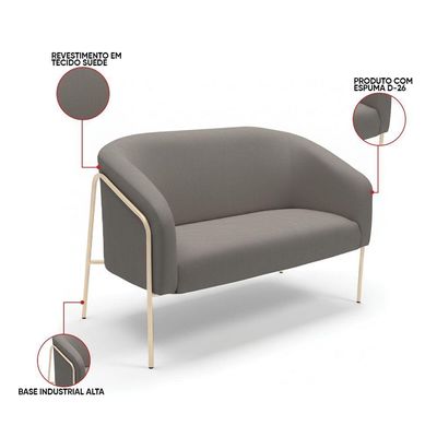 Sofá 2 Lugares Namoradeira Stella Base Industrial Alta Dourada Suede Grafite D03 - D'rossi