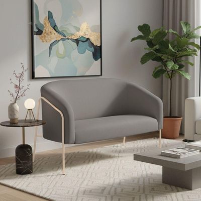 Sofá 2 Lugares Namoradeira Stella Base Industrial Alta Dourada Suede Grafite D03 - D'rossi