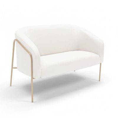 Sofá 2 Lugares Namoradeira Stella Base Industrial Alta Dourada Sintético Branco D03 - D'rossi