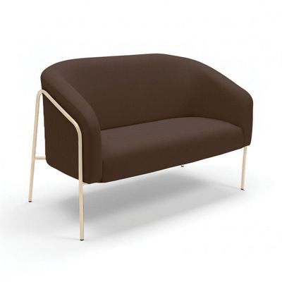 Sofá 2 Lugares Namoradeira Stella Base Industrial Alta Dourada Suede Marrom D03 - D'rossi