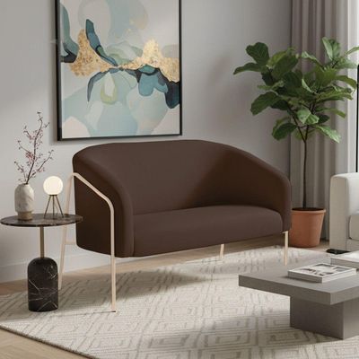 Sofá 2 Lugares Namoradeira Stella Base Industrial Alta Dourada Suede Marrom D03 - D'rossi