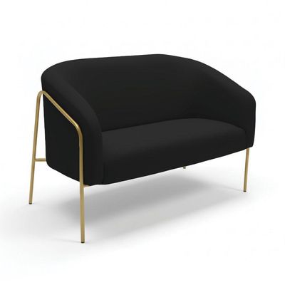 Sofá 2 Lugares Namoradeira Stella Base Industrial Alta Dourada Veludo D03 - D'rossi Cor Preto