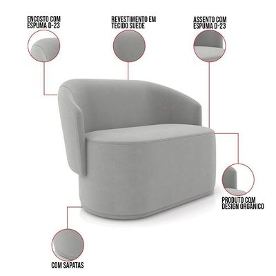 Sofá 2 Lugares Namoradeira Orgânica Para Sala Malu Suede M11 - D'rossi Cor Cinza