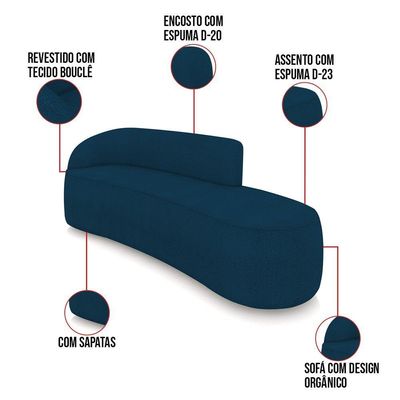 Sofá 4 Lugares Orgânico 220cm Morgan E 2 Poltronas Lua Bouclê Azul D03 - D'rossi