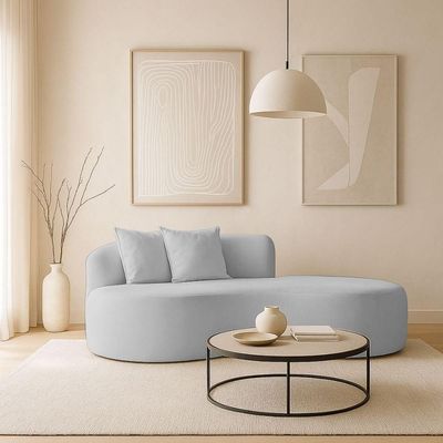Sofá Curvado Feijão Moderno Sala 2 Lugares Bouclé Cinza