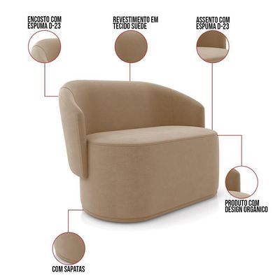 Sofá 2 Lugares Namoradeira Orgânica Para Sala Malu Suede M11 - D'rossi Cor Marrom Rato