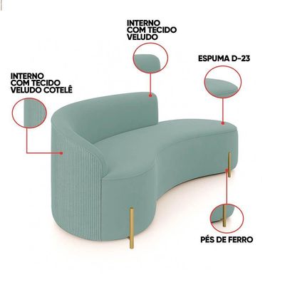 Sofá 4 Lugares Orgânico 220cm Pé Dourado Morgan Cotelê Ext/veludo D03 - D'rossi Cor Menta