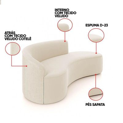 Sofá 4 Lugares Orgânico 220 Cm Morgan Cotelê Ext/veludo Bege D03 - D'rossi