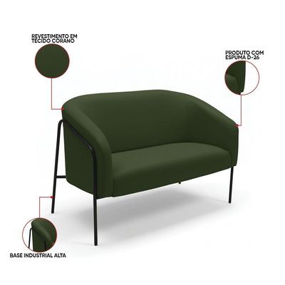 Sofá 2 Lugares Namoradeira Stella Base Industrial Alta Preta Sintético Pu D03 - D'rossi Verde