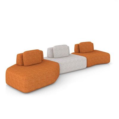 Sofá 3 Lugares Orgânico Com Chaise E 2 Módulos Berlim Bouclê Caramelo/cinza Claro K01 - D'rossi