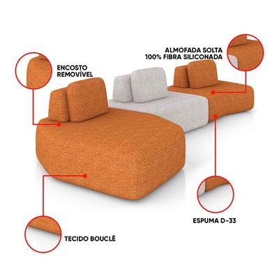 Sofá 3 Lugares Orgânico Com Chaise E 2 Módulos Berlim Bouclê Caramelo/cinza Claro K01 - D'rossi