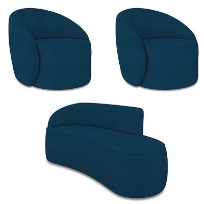 Sofá 3 Lugares Orgânico 180cm Morgan E 2 Poltronas Lua Bouclê Azul D03 - D'rossi