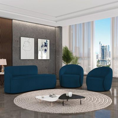 Sofá 3 Lugares Orgânico 180cm Morgan E 2 Poltronas Lua Bouclê Azul D03 - D'rossi