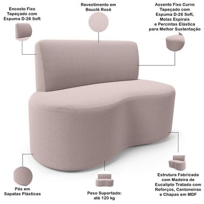 Sofá 2 Lugares Orgânico Para Sala De Estar Living Larissa L02 Bouclê Rosê - Lyam Decor
