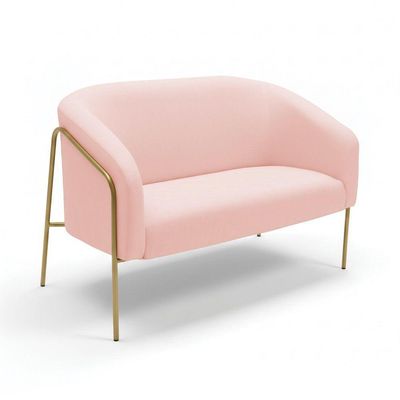 Sofá 2 Lugares Namoradeira Stella Base Industrial Alta Dourada Suede D03 - D'rossi Rosa Bebê