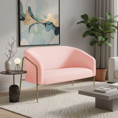 Sofá 2 Lugares Namoradeira Stella Base Industrial Alta Dourada Suede D03 - D'rossi Rosa Bebê