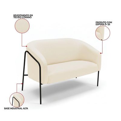 Sofá 2 Lugares Namoradeira Stella Base Industrial Alta Preta Sintético Pu D03 - D'rossi Bege