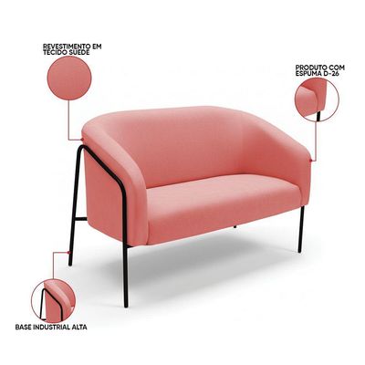 Sofá 2 Lugares Namoradeira Stella Base Industrial Alta Preta Suede D03 - D'rossi Cor Rose