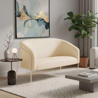 Sofá 2 Lugares Namoradeira Stella Industrial Alta Champanhe Suede D03 - D'rossi Cor Bege