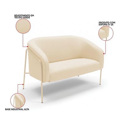 Sofá 2 Lugares Namoradeira Stella Industrial Alta Champanhe Suede D03 - D'rossi Cor Bege