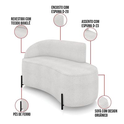 Sofá 2 Lugares Orgânico 140cm Pé Ferro Preto Morgan Bouclê Cinza