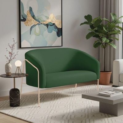 Sofá 2 Lugares Namoradeira Stella Base Industrial Alta Champanhe Veludo D03 - D'rossi Cor Verde
