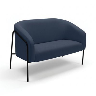Sofá 2 Lugares Namoradeira Stella Base Industrial Alta Preta Suede D03 - D'rossi Cor Azul Marinho