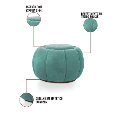 Sofá 2 Lugares Com Puff E Poltrona Orgânica Fixa Cloud Bouclê E03 - D'rossi Cor Azul Turquesa
