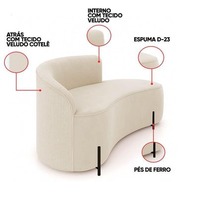 Sofá 2 Lugares Orgânico 160cm Pé Preto Morgan Cotelê Ext/veludo Bege D03 - D'rossi